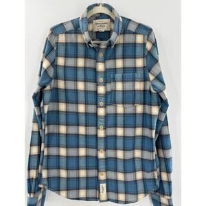 AF Abercrombie Fitch Men's Blue White Flannel Plaid Shirt Button Down Medium M